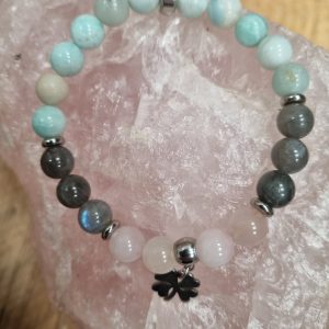 bracelet en amazonite, labradorite, et quartz rose