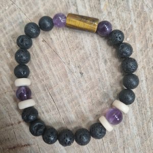 Bracelet en Pierre de lave, Améthyste et œil de tigre .