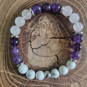 quartz rose, améthyste et howlite , bracelet zenitude , l'univers minéral de jenny