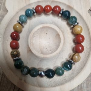 Bracelet ancrage ,agate mousse ,jaspe paysage et jaspe rouge
